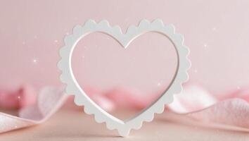 Scalloped Heart Frame on a Valentine's Day Background with Subtle Sparkle Effect. photo
