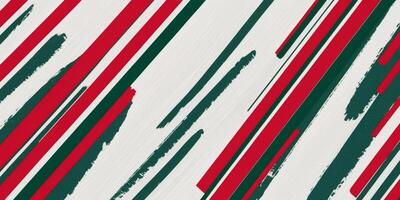 Festive red and green diagonal stripes background with abstract brush stroke texture for holiday design projects. photo
