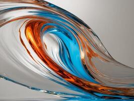 A wave of liquid forms a captivating curve with vibrant blue and orange hues reflecting the surrounding light. photo
