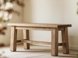 Rustic Wooden Bench with Distressed Finish and Chunky Legs for Farmhouse Charm in Entryways or Garden Seating. photo