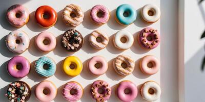 Explore a Colorful Array of Delicious Donuts and Their Flavors. photo