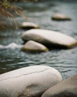 Rocks in River Smooth and Weathered Close up of rocks in a river. photo