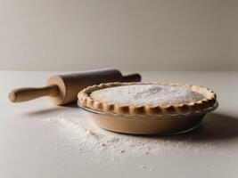 Freshly Baked Rustic Pie with Flour Dusting and Rolling Pin. photo