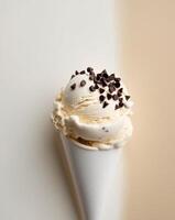 ice cream with chocolate chips on a light background. photo