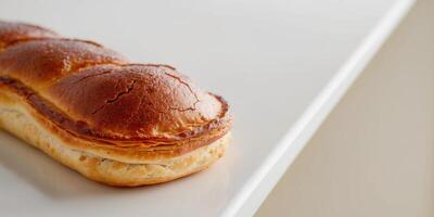A close up of a pastry with a golden brown crust. photo