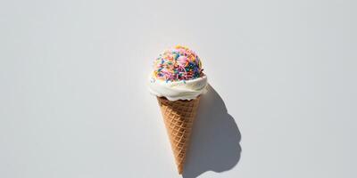 A cone of ice cream with sprinkles on top of it. photo