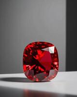 A Large Red Gemstone on a Simple Dark Background. photo