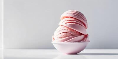 Vegan dessert Strawberry ice cream with a modern spiral shape. photo