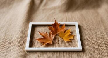 Autumn Leaves Frame with Burlap Background. photo