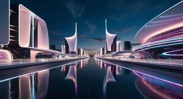 Futuristic city with glowing architecture background dazzling futuristic cityscape with luminous buildings and advanced technology. photo