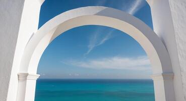 White Archway Framing a View of the Sea and Sky. photo