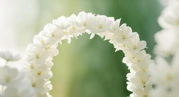A Floral Archway with a Blurred Green Background. photo