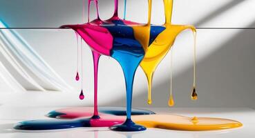 Dripping Multicolored Viscous Liquid with Blurry Background. photo