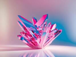Abstract crystal structure with pink and blue reflections on a gradient background. photo