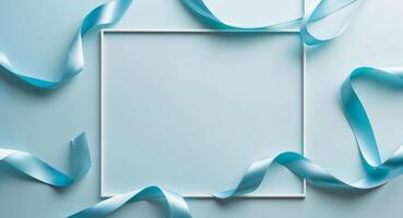 Wavy Satin Ribbons Creating a Frame on a Blue Background. photo