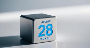 Cube with Nickel number 28 periodic table. photo