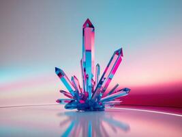 Abstract crystal structure with pink and blue reflections on a gradient background. photo
