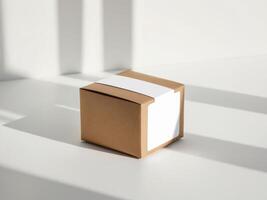Craft Paper Box For Branding With Blank Paper Label. photo