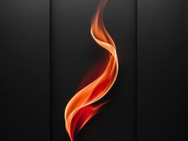 abstract fire flame shape rising on black background dynamic motion bright orange red colors vertical format. photo