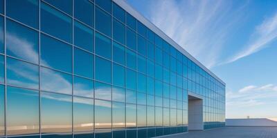 Impressive Modern Office Building Facade with Reflective Windows and Open Sky. photo