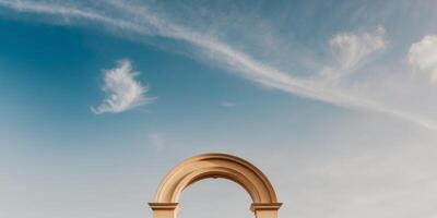 Golden archway leading to the sky with clouds. photo