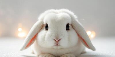 Cute bunny looking curiously at the camera with a sparkling background. photo