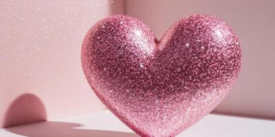 Decorative Heart Shape with Glitter on Pink Background. photo