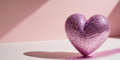 Decorative Heart Shape with Glitter on Pink Background. photo