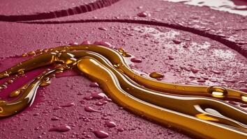 Golden liquid artfully drizzled over a pink textured base. photo