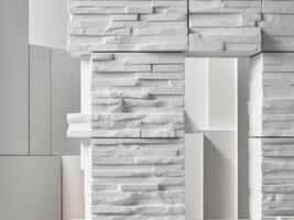 Abstract White Stone Wall Texture Modern Geometric Blocks Background. photo