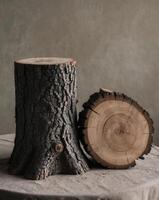 A close up of a tree stump with a cross section of a log. photo