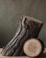 A close up of a tree stump with a cross section of a log. photo