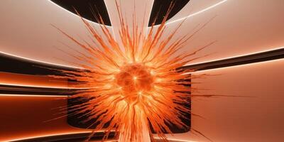 Abstract plexus network glowing in orange tones creating futuristic landscape. photo