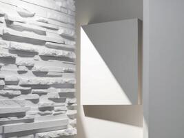 Abstract White Stone Wall Texture Modern Geometric Blocks Background. photo
