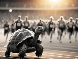 tortoise triumphs in a race proving that perseverance and steady effort lead to victory and success in challenging competitions. photo