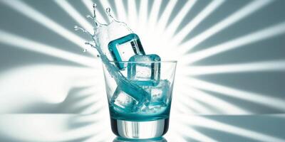 An Invigorating and Refreshing Drink with Ice Splash Displayed Beautifully in a Glass. photo