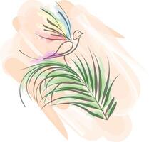 Abstract Bird Perched on Tropical Palm Branch tree Watercolor Colorful Illustration vector