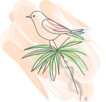 Abstract Bird Perched on Tropical Palm Branch tree Colorful Watercolor Illustration vector