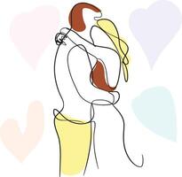 Romantic Couple Embracing in Pastel Line Art Expression of Love and Affection sharing tender moment HUGGING AND dancing vector