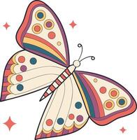 Boho Butterfly 60s 70s style isolated on white background vector