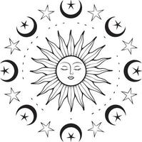 Boho Sun and moon. celestial elements vector