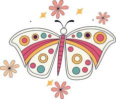 Boho Butterfly Groovy butterfly. Boho Summer retro colour vector