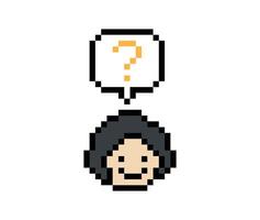Cartoon man male or boy happy smile question mark confuse wonder don't know question pixel art concept 8-bit. vector