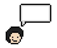 Design of 8 bit face man male boy smile happy cartoon pixel art and blank chat box speak talk think cartoon pixel. vector