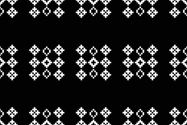 Cross stitch with black color background fabric pattern motif ethnic pattern pixel art.