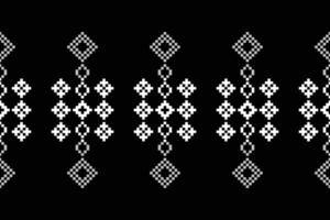 Black color background fabric pattern motif cross stitch ethnic black pattern. vector