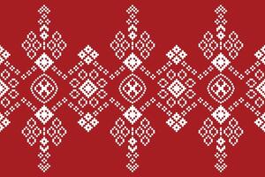Red color ethnic pixel pattern design red background fabric pattern wallpaper. vector