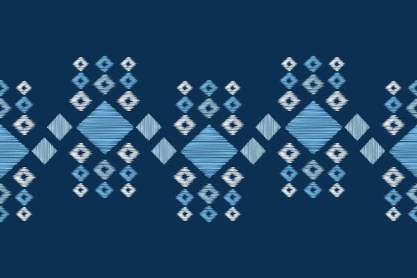 Fabric pattern geomatric ikat pattern ethnic ikat design with blue color background.