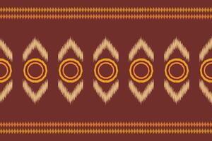 Brown color ikat pattern geometric ikat fabric pattern motif design. vector