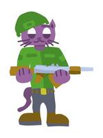 purple cat military in uniform with a machine gun vector
